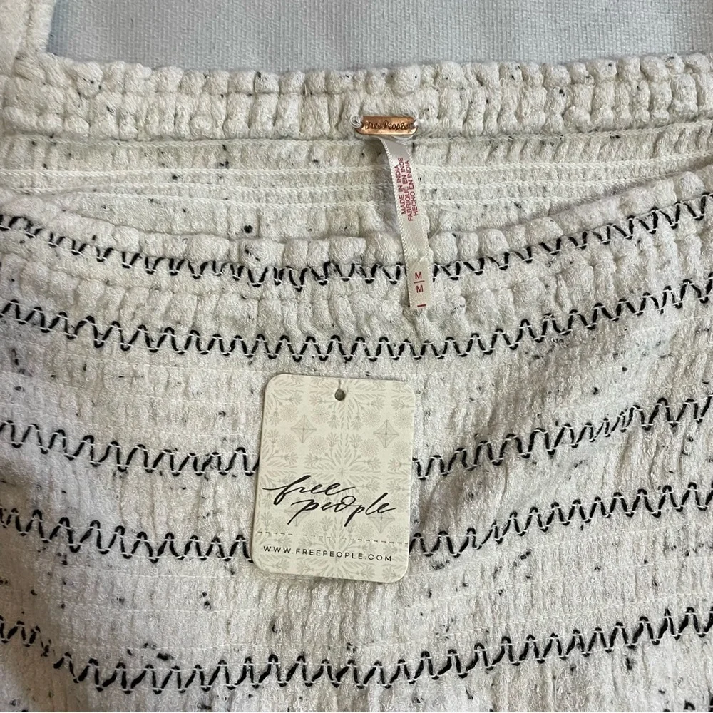 NWT New $148 Free People Maggie Embroidered Shirred Ivory Blouse Top Size M